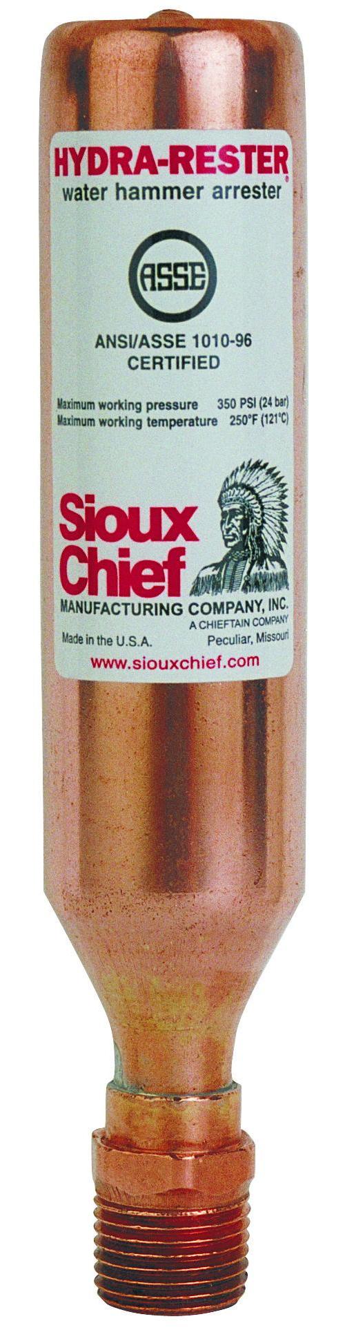 Sioux Chief HydraRester™ 652-A 650 Water Hammer Arrester, 1/2 in, MNPT, 350 psig, 1 to 11 Fixture Unit Capacity
