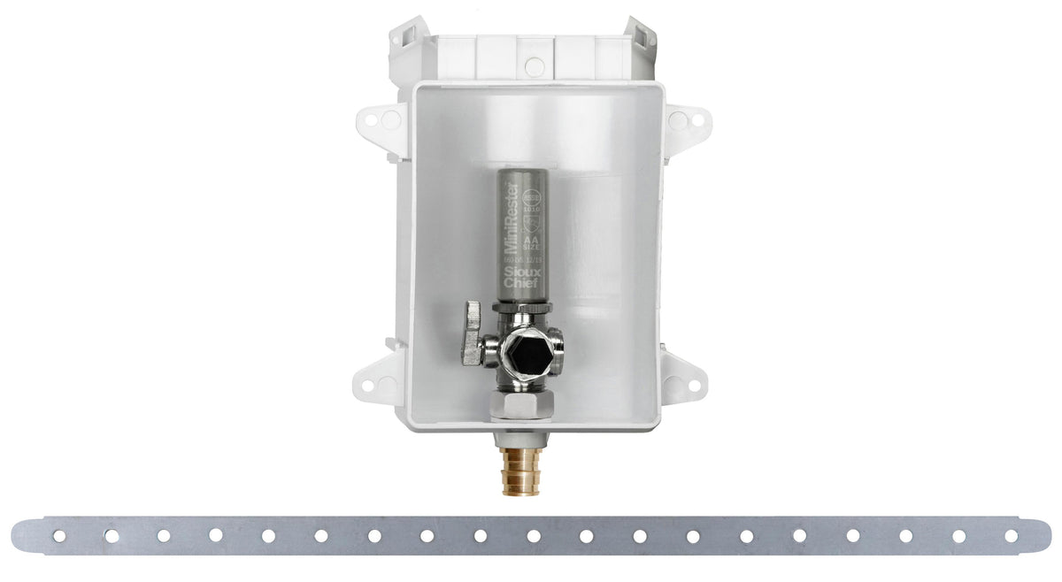 Sioux Chief OxBox™ 696-G1010WR Ice Maker Outlet Box With MiniRester™ Water Hammer Arrester, 1/2 in PEX F1960 Inlet, 1/4 in Compression Outlet, ABS