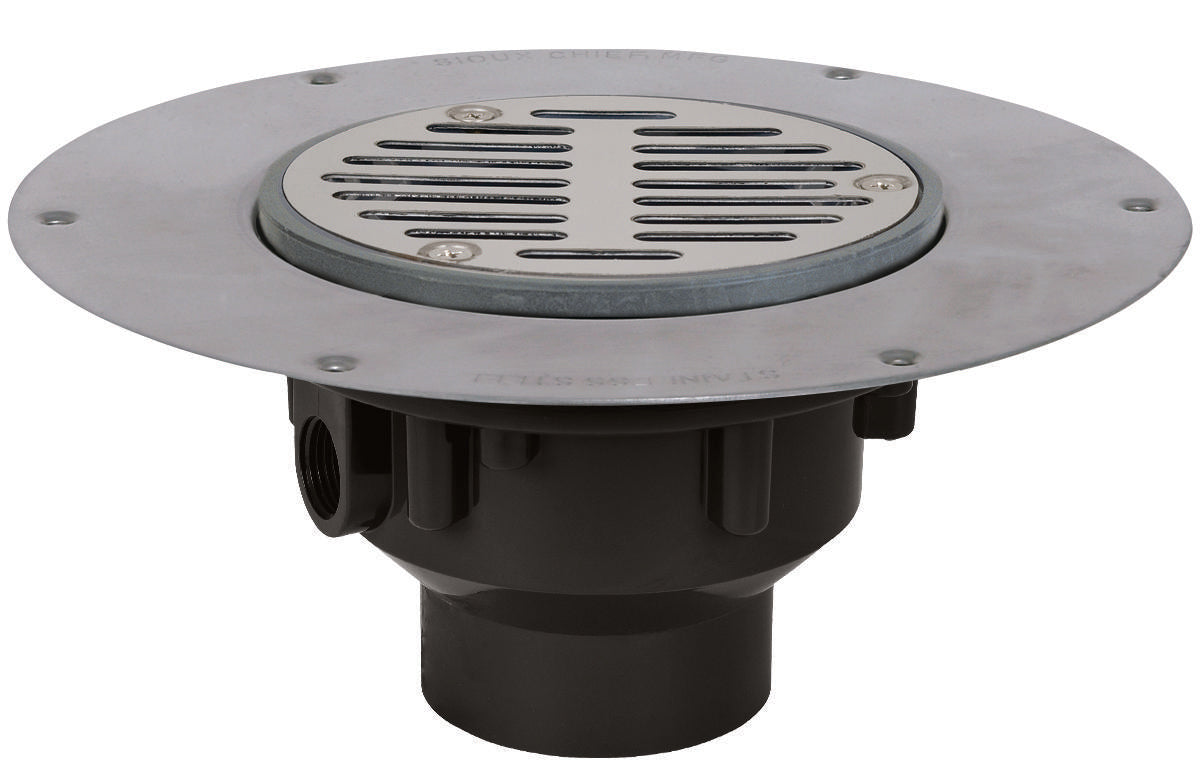 Sioux Chief Halo™ 822-2AS Adjustable Floor Drain With Round Ring and Strainer, 2 in Outlet, Hub Connection, ABS Drain
