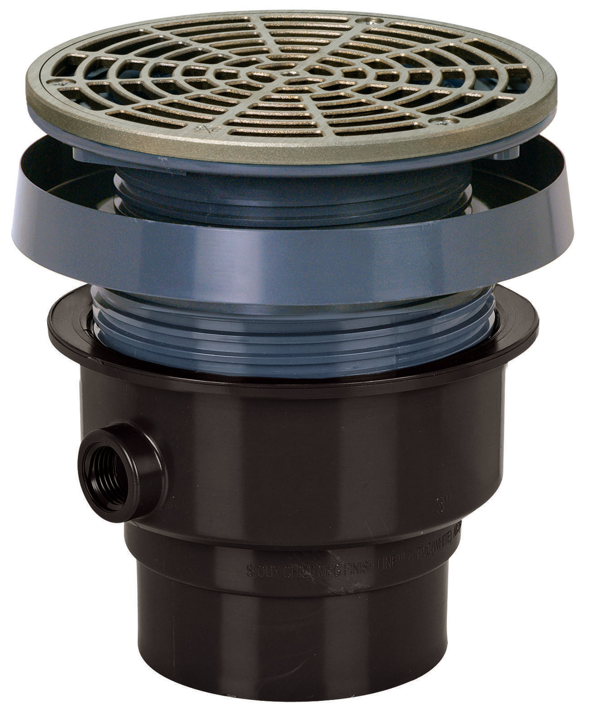 Sioux Chief FinishLine™ 832-36ANR Adjustable Floor Drain Complete Assembly With Ring and Strainer, 3 x 4 in Outlet, Hub Connection, 6-1/2 in, ABS Drain