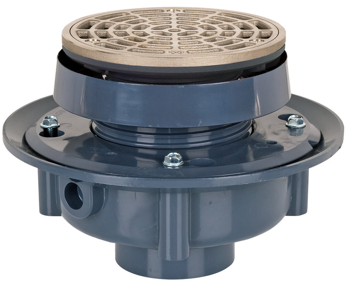 Sioux Chief FinishLine™ 833-25PNR Adjustable Flashing Drain Complete Assembly With Ring and Strainer, 2 in Outlet, Hub Connection, 5-1/2 in, PVC Drain, Domestic