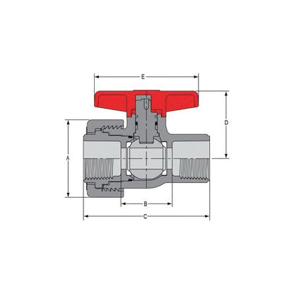1/2" Single Entry Ball Valve - Gray - PVC