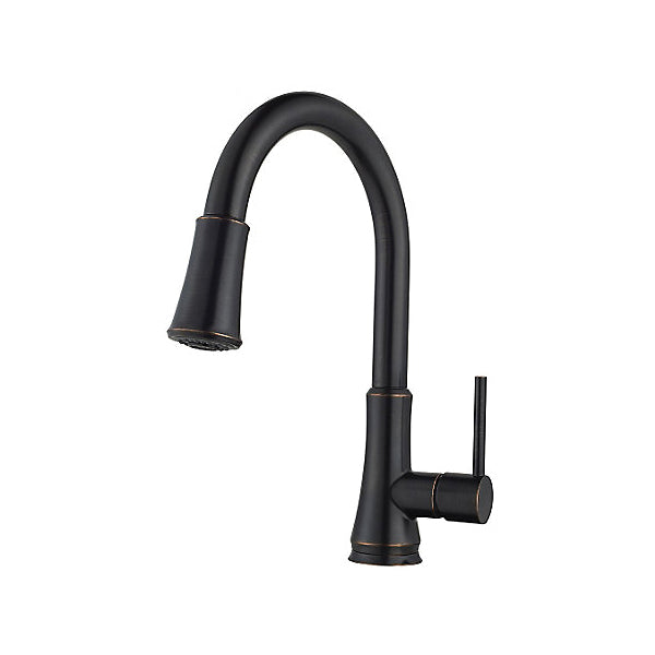 Pfister® G529-PFYY Pull-Down Kitchen Faucet, Pfirst Series™, 1.75 gpm Flow Rate, Tuscan Bronze, 1 Handles, 1 Faucet Holes, Function: Traditional
