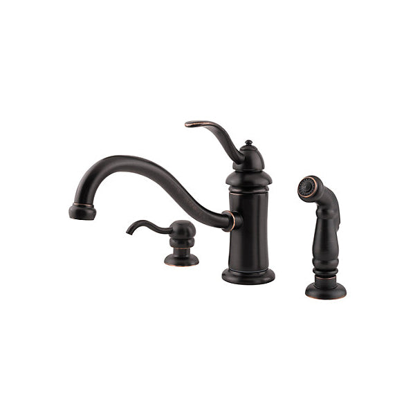 Pfister® GT34-PTYY Professional Grade Kitchen Faucet, Marielle™, 1.75 gpm Flow Rate, 8 in Center, Decorative Arc Spout, Tuscan Bronze, 1 Handle