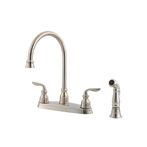 Pfister® GT36-4CBS Professional Grade Kitchen Faucet, Avalon™, 1.75 gpm Flow Rate, 8 in Center, Swivel Spout, Stainless Steel, 2 Handles
