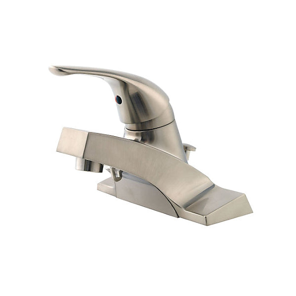 Pfister® LG142-600K Centerset Lavatory Faucet, Pfirst Series™, Brushed Nickel, 1 Handles, Metal Pop-Up Drain, 1.2 gpm Flow Rate