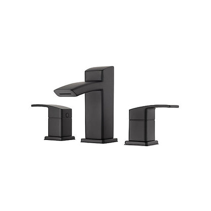 Pfister® Professional Grade Closed Widespread Lavatory Faucet, Kenzo™, 1.2 gpm Flow Rate, 3-29/32 in H Spout, 8 to 15 in Center, 2 Handles, Metal Pop-Up Drain