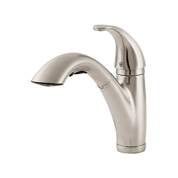 Pfister® LG534-7SS Professional Grade Kitchen Faucet, Parisa, 1.8 gpm Flow Rate, 360 deg Pull-Out Swivel Spout, Stainless Steel, 1 Handles, 1/3 Faucet Holes