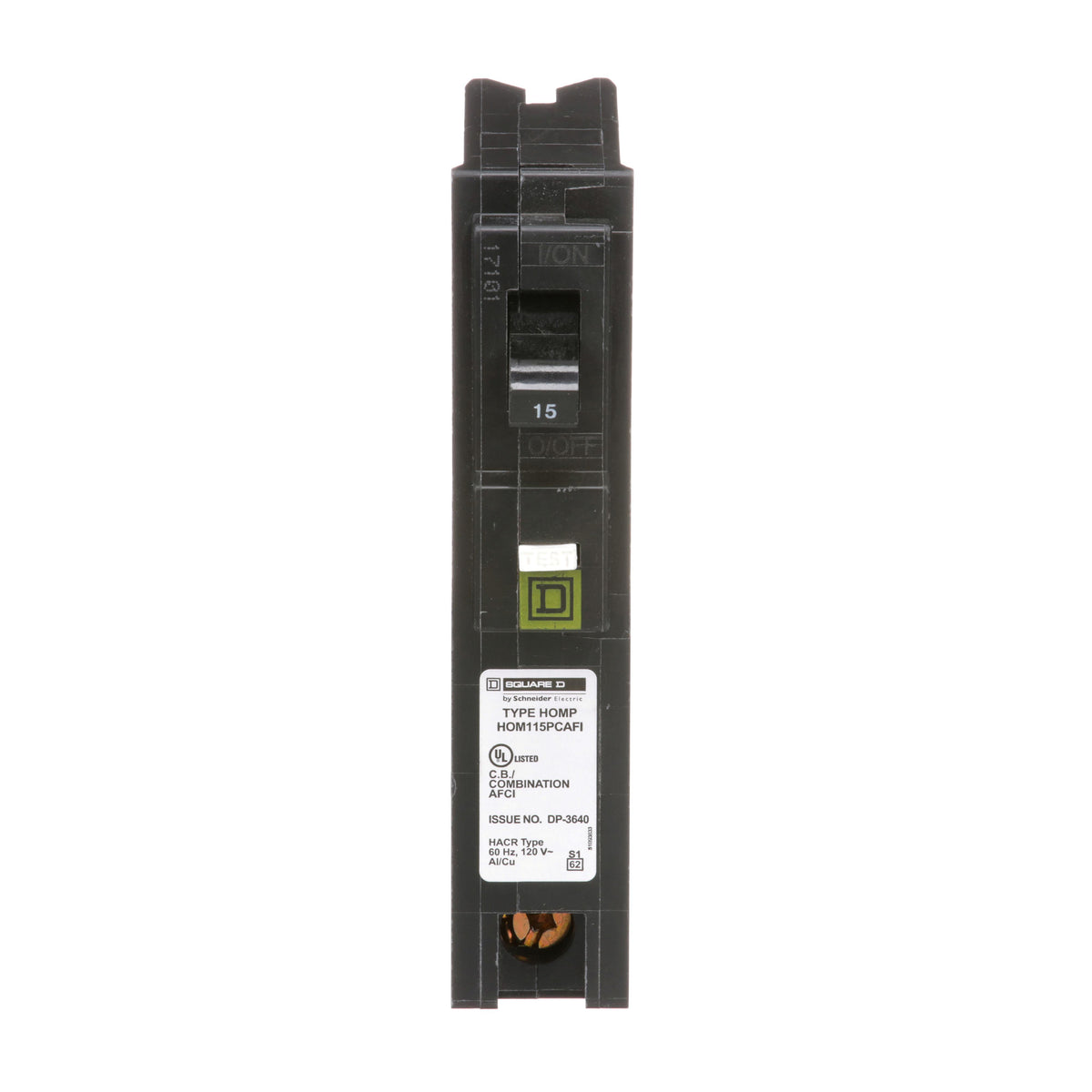 Square D™ HOM115PCAFIC Mini Circuit Breaker, 120 V AC, 15 A, 1 Poles