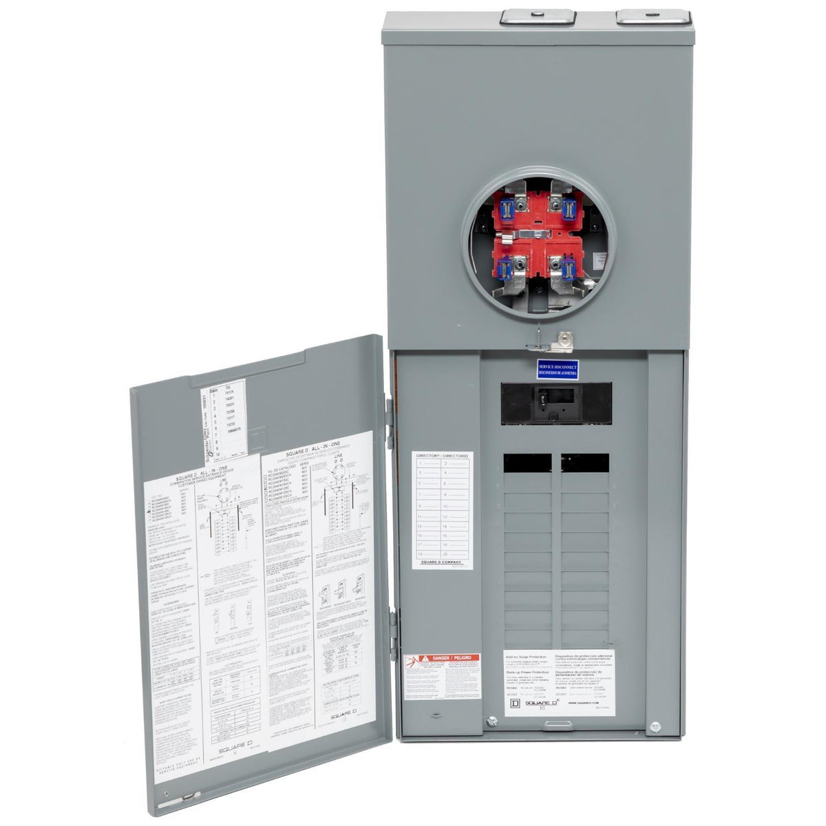 Square D™ HomeLine™ RC2040M150CH 3-Wire 20-Circuit 40-Space All-In-One Field Installed Rainproof Combination Service Entrance Meter Main With Horn Bypass, 120/240 V AC, 150 A, 1 Phase, NEMA 3R Enclosure