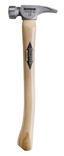 Stiletto® TI12SC Nailing Framing Hammer, 18 in OAL, Smooth Face, 12 oz Titanium Head, Straight Claw, Hickory Handle