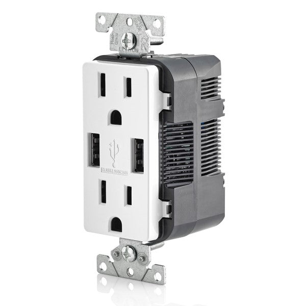 2-PORT WHT USB/15A DUPLEX RECP