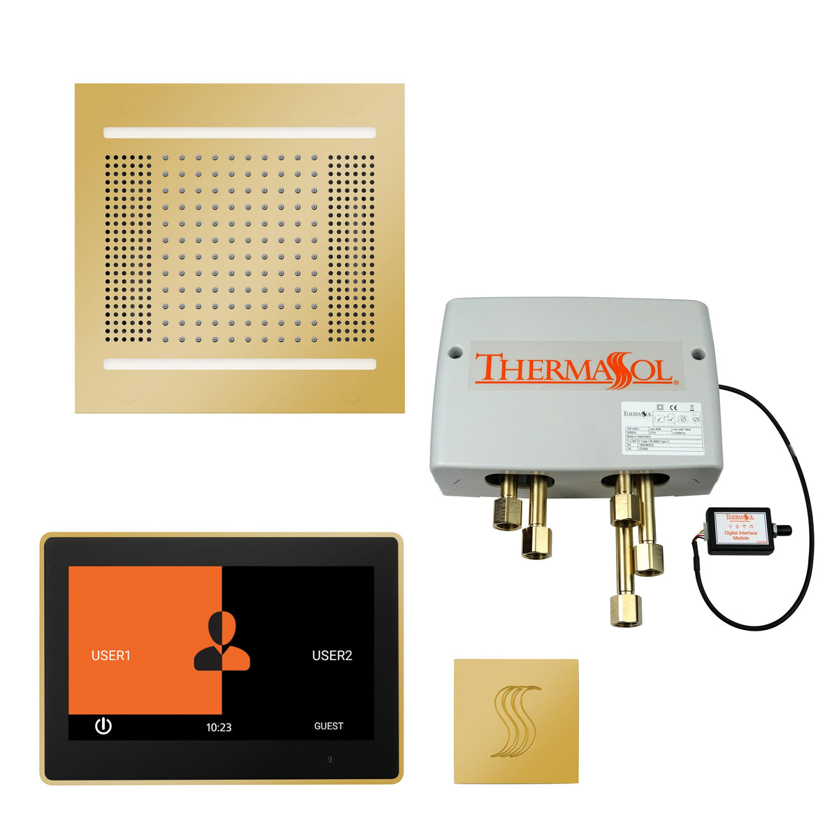 THERMASOL® TWPH1410US-PG Hydrovive Modern Shower Kit, LCD Display, Polished Gold