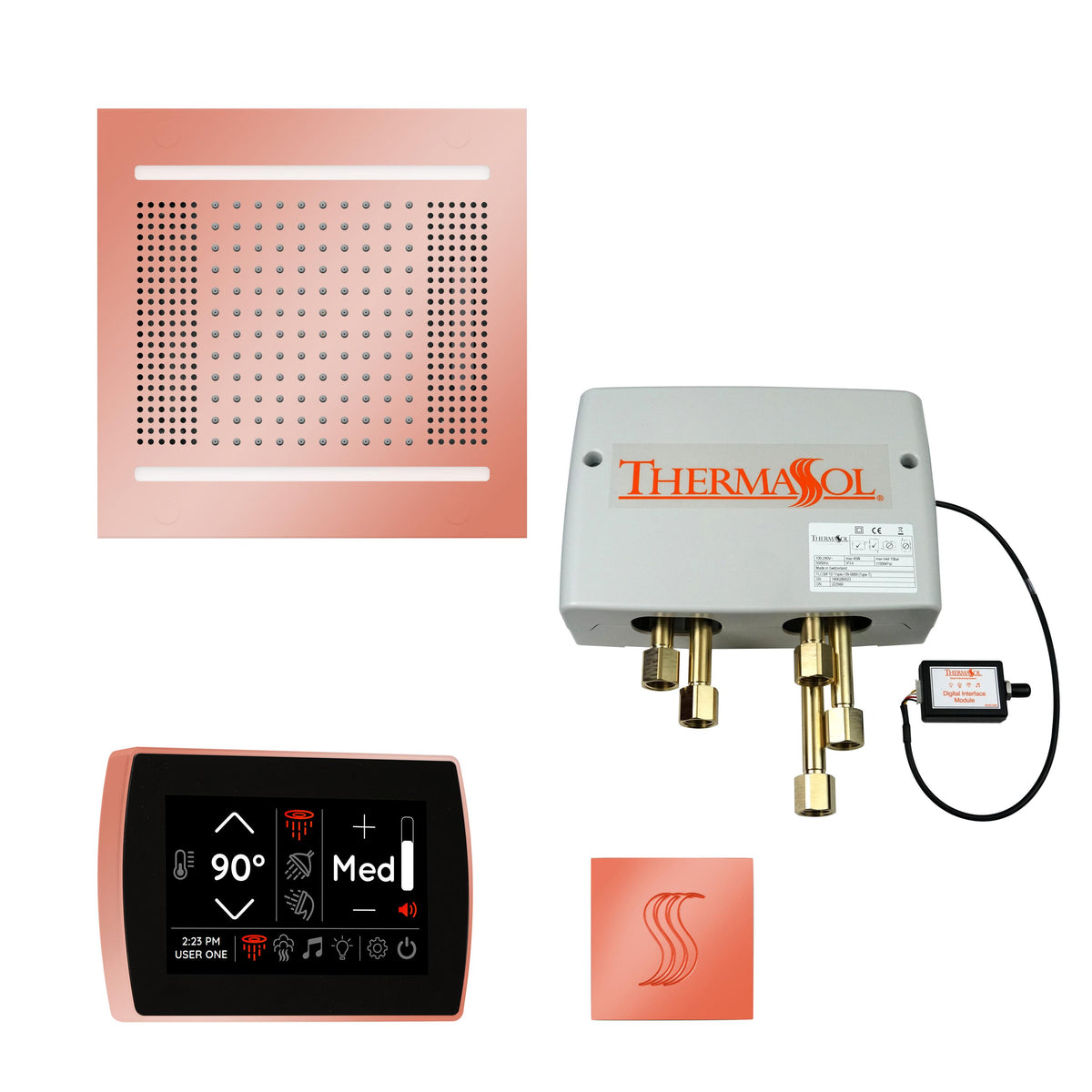 THERMASOL® TWPH14SS-COP Hydrovive Modern Shower Kit, LCD Display, Square Panel, Copper