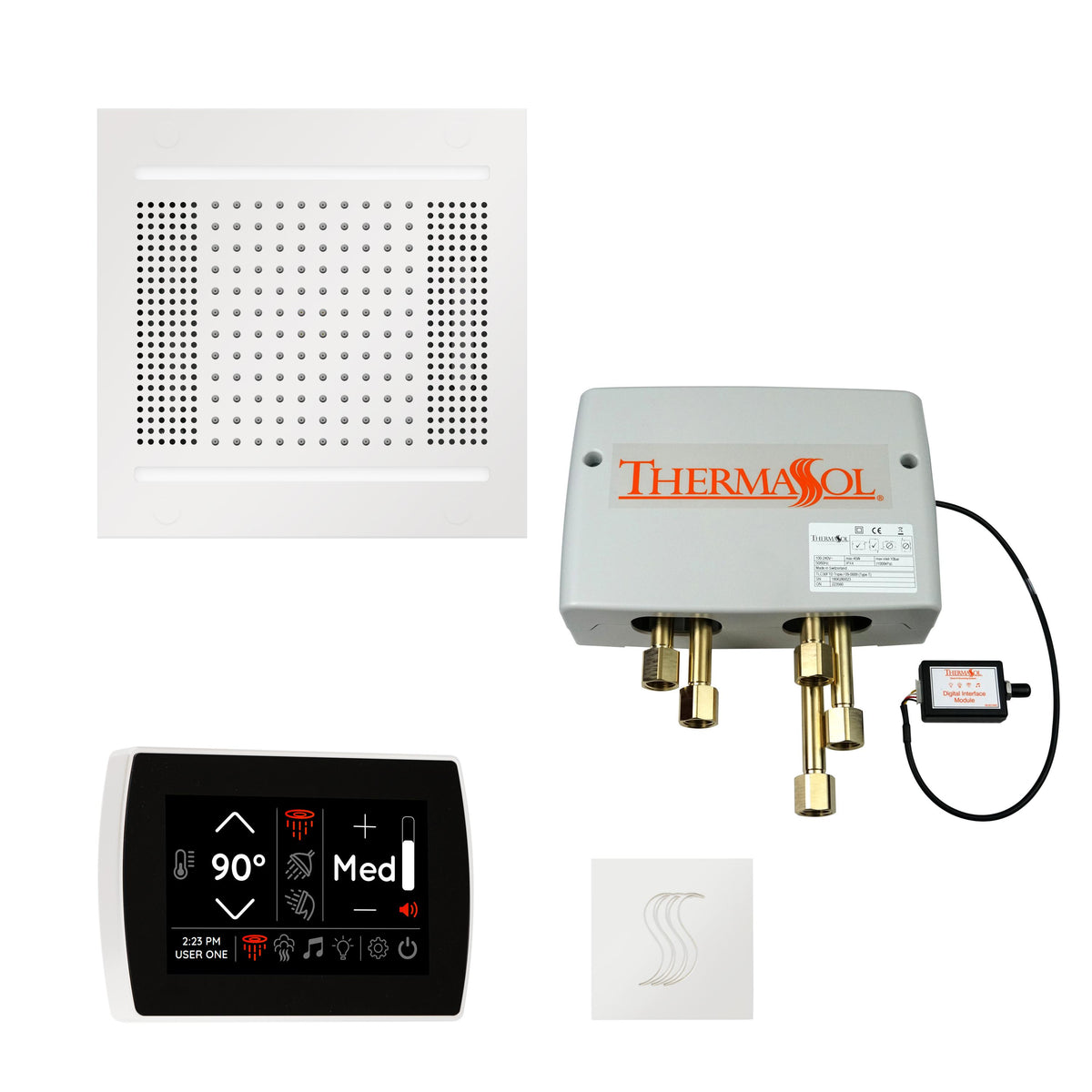 THERMASOL® TWPH14SS-WHT Hydrovive Modern Shower Kit, LCD Display, Square Panel, White