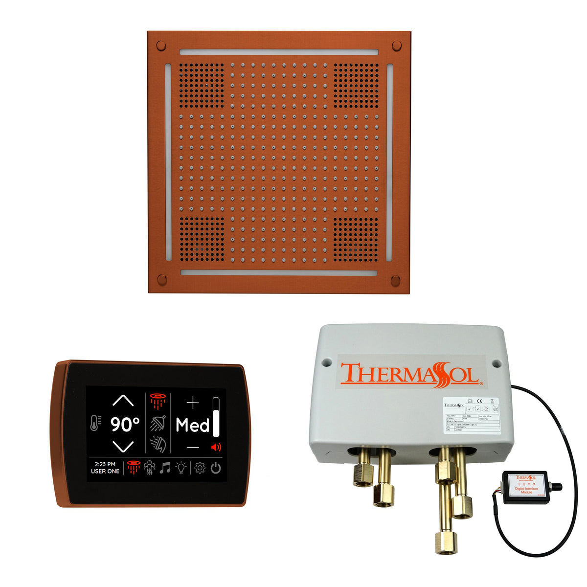 THERMASOL® WHSPSS-ACOP Hydrovive 18 Shower Kit, LCD Display, Square Panel, Antique Copper