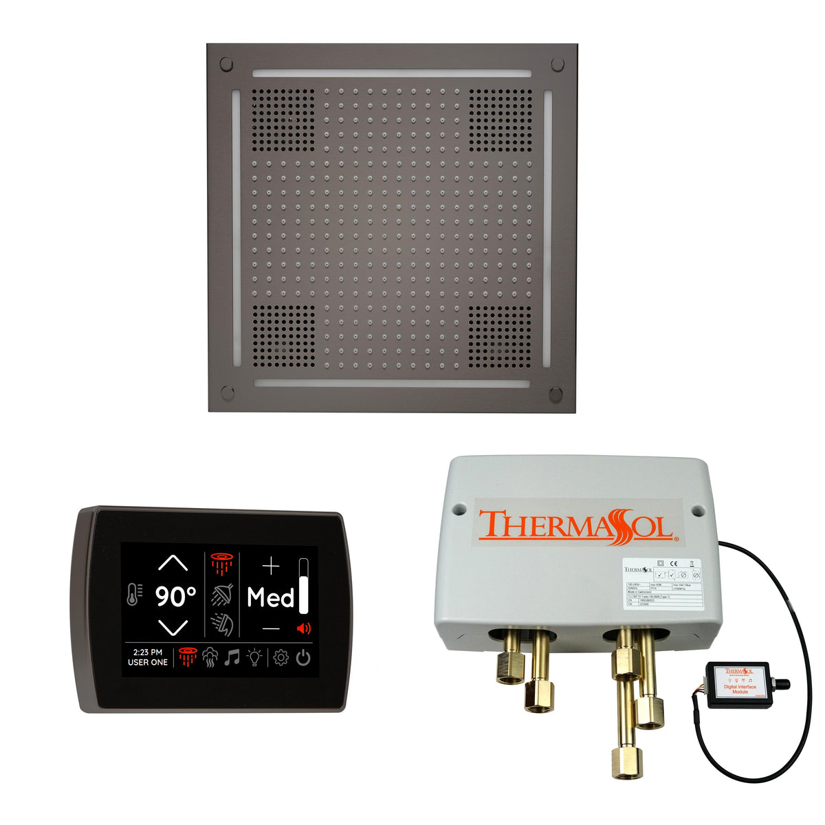 THERMASOL® WHSPSS-BN Hydrovive 18 Shower Kit, LCD Display, Square Panel, Black Nickel