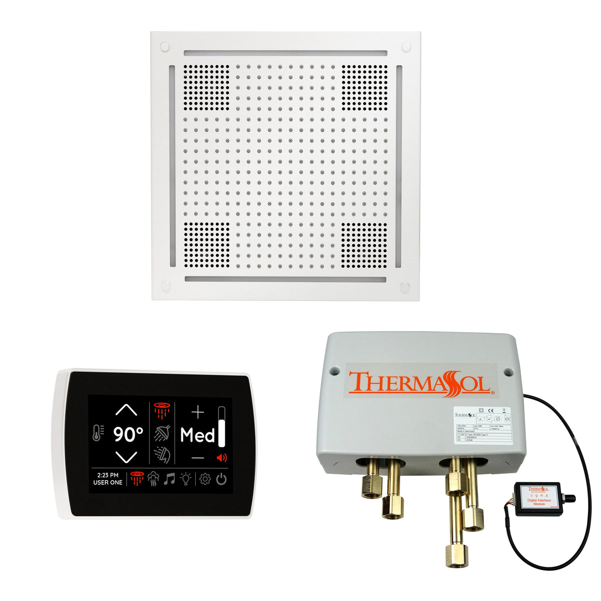 THERMASOL® WHSPSS-WHT Hydrovive 18 Shower Kit, LCD Display, Square Panel, White