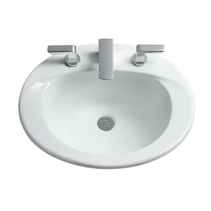 Toto® Elegant Self-Rimming Lavatory With Concealed Front Overflow, Supreme®, Oval Shape, 8 in Faucet Hole Spacing, 20 in W x 17 in D, Drop-In Mount, Vitreous China, Import