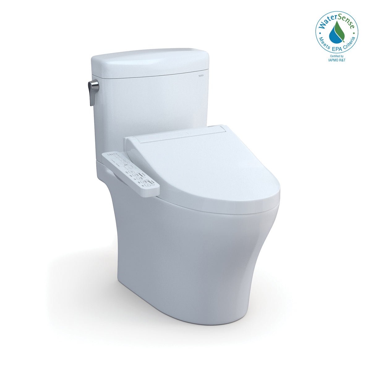 Toto® MW4363074CEMFG#01 Left Universal Height 2-Piece Toilet With CEFIONTECT™ Ceramic Glaze, Washlet®+ Aquia® IV, Elongated Bowl, 16-1/8 in H Rim, 12 in Rough-In, 0.8/1.28 gpf, Cotton White, Import