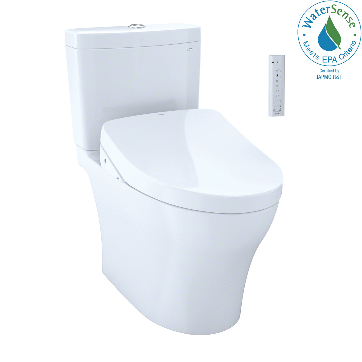 Toto® MW4463046CEMG#01 Center 2-Piece Toilet With CEFIONTECT™ Ceramic Glaze, T40 Washlet®+ Aquia® IV, Elongated Bowl, 15-9/16 in H Rim, 12 in Rough-In, 0.8/1.28 gpf, Cotton White, Import