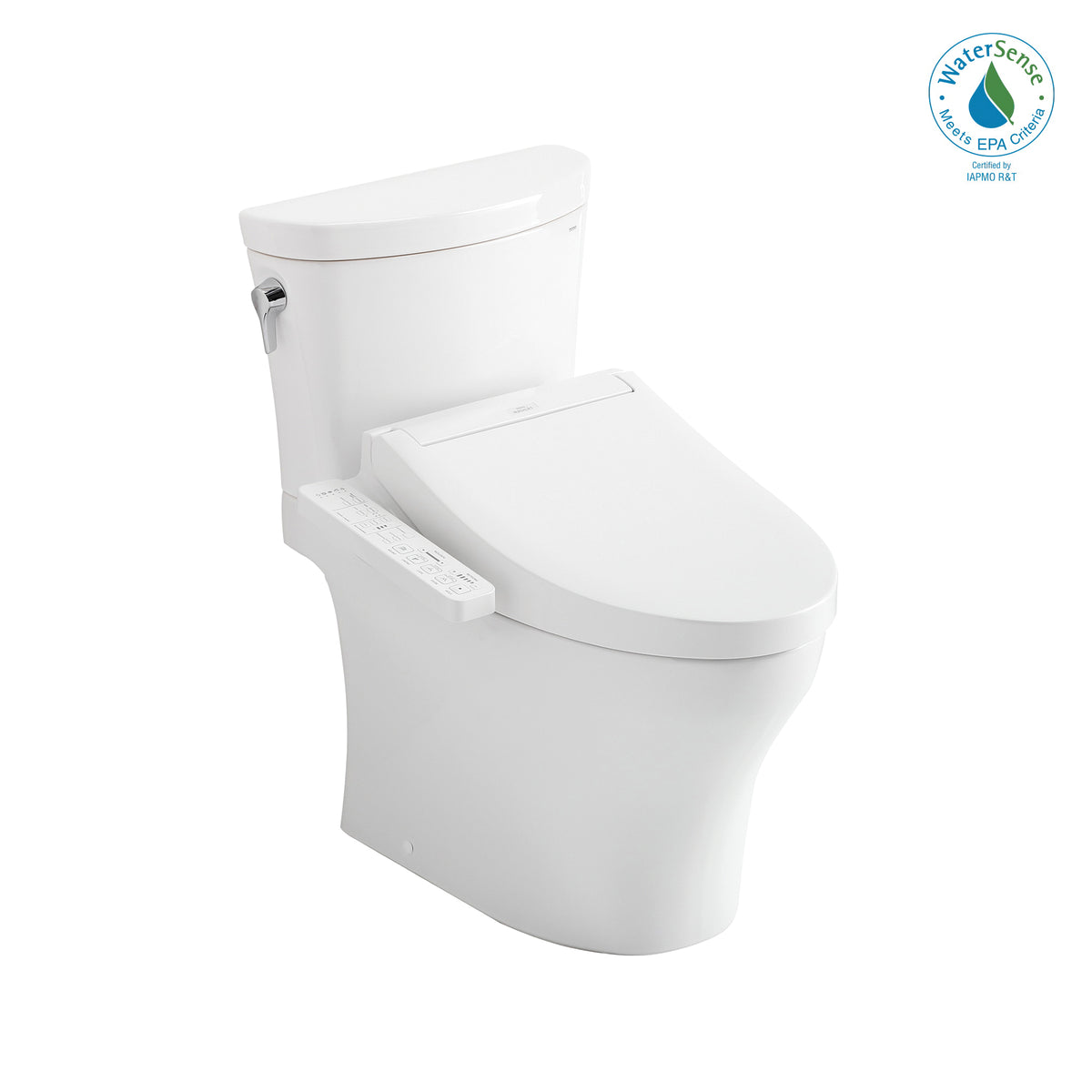 Toto® MW4483074CEMFG#01 Left Universal Height 2-Piece Toilet With CEFIONTECT™ Ceramic Glaze, Washlet®+ Aquia® IV, Elongated Bowl, 16-1/8 in H Rim, 12 in Rough-In, 0.8/1.28 gpf, Cotton White, Import