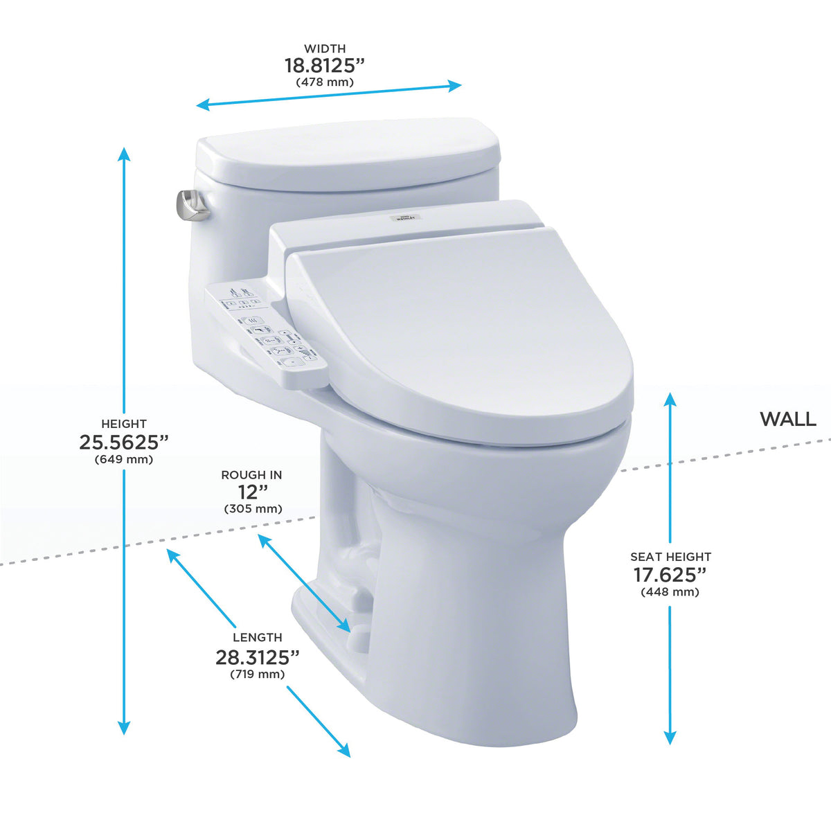 Toto® MW6342034CEFG#01 1-Piece Universal Height Toilet, Elongated Bowl, 17-5/8 in H Rim, 12 in Rough-In, 1.28 gpf, Cotton White, Domestic