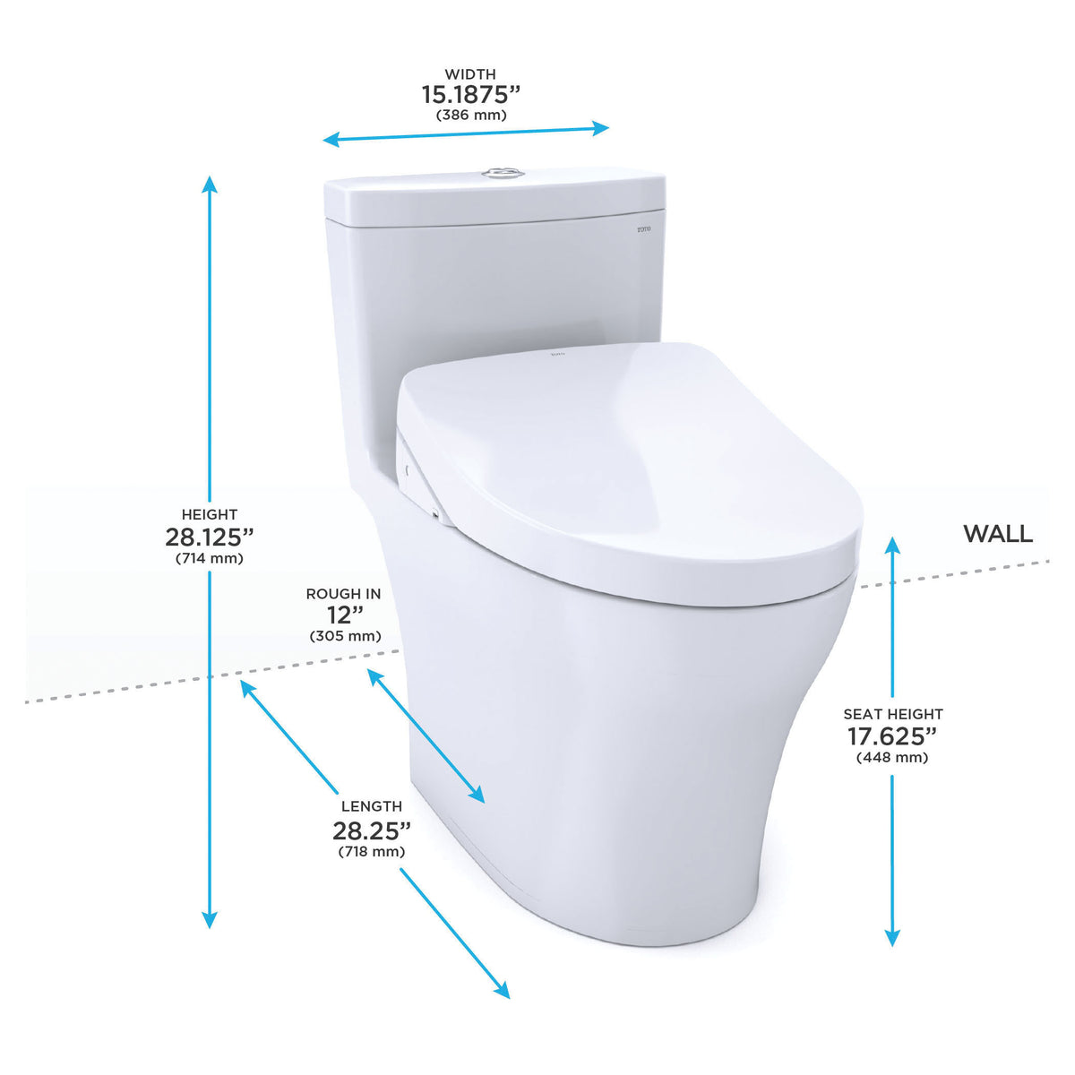 Toto® MW6463046CEMFGA#01 1-Piece Ultra High-Efficiency Toilet With CEFIONTECT® Ceramic Glaze, Aquia® IV, Elongated Bowl, 16-1/8 in H Rim, 12 in Rough-In, 1.28 gpf, Cotton White, Import