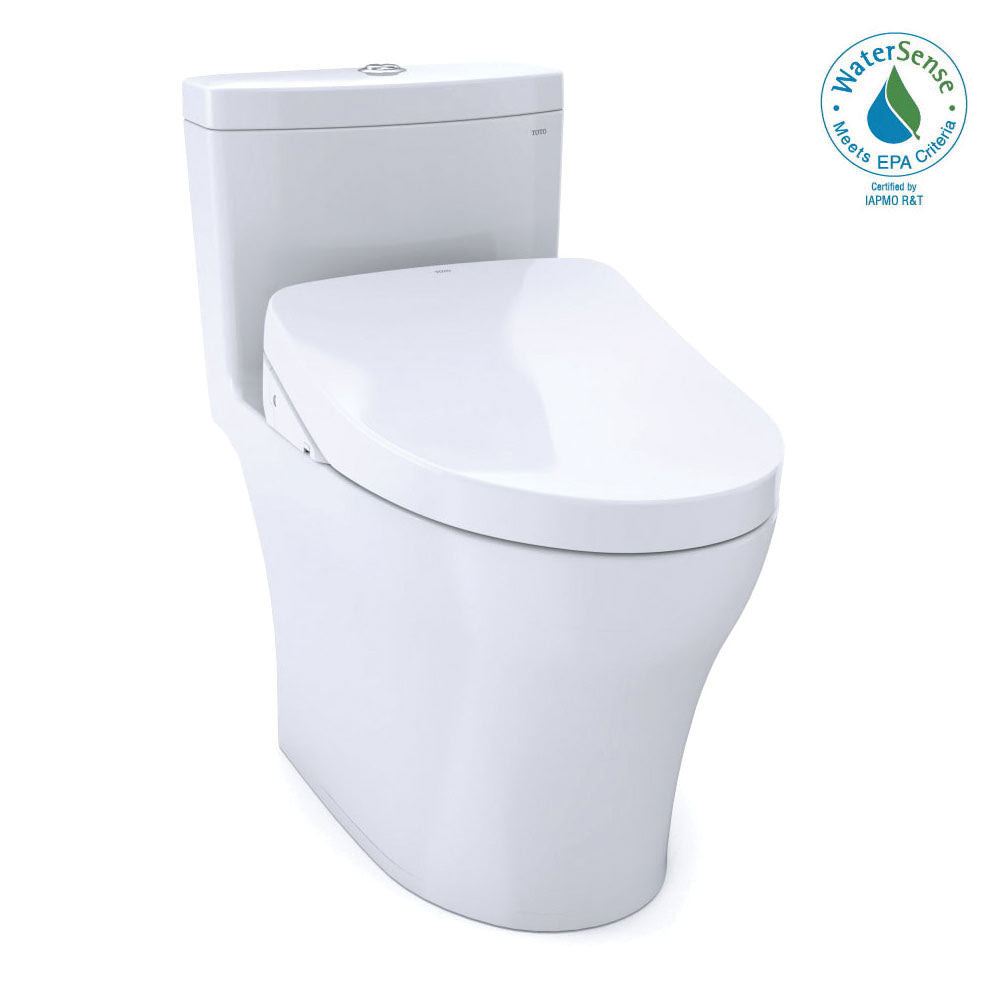 Toto® MW6463046CEMFGA#01 1-Piece Ultra High-Efficiency Toilet With CEFIONTECT® Ceramic Glaze, Aquia® IV, Elongated Bowl, 16-1/8 in H Rim, 12 in Rough-In, 1.28 gpf, Cotton White, Import