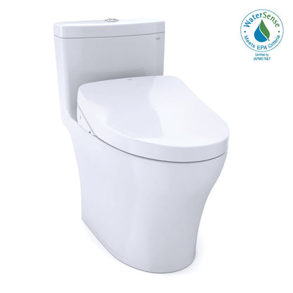 Toto® MW6463046CEMFGA#01 1-Piece Ultra High-Efficiency Toilet With CEFIONTECT® Ceramic Glaze, Aquia® IV, Elongated Bowl, 16-1/8 in H Rim, 12 in Rough-In, 1.28 gpf, Cotton White, Import