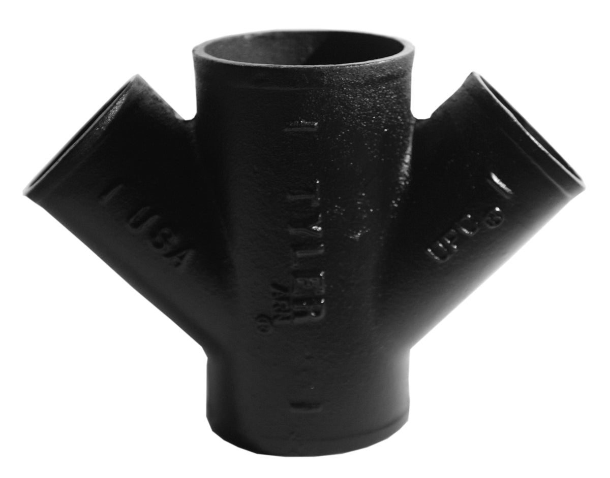 4" Pipe Double Wye-Branch - Cast Iron - No-Hub
