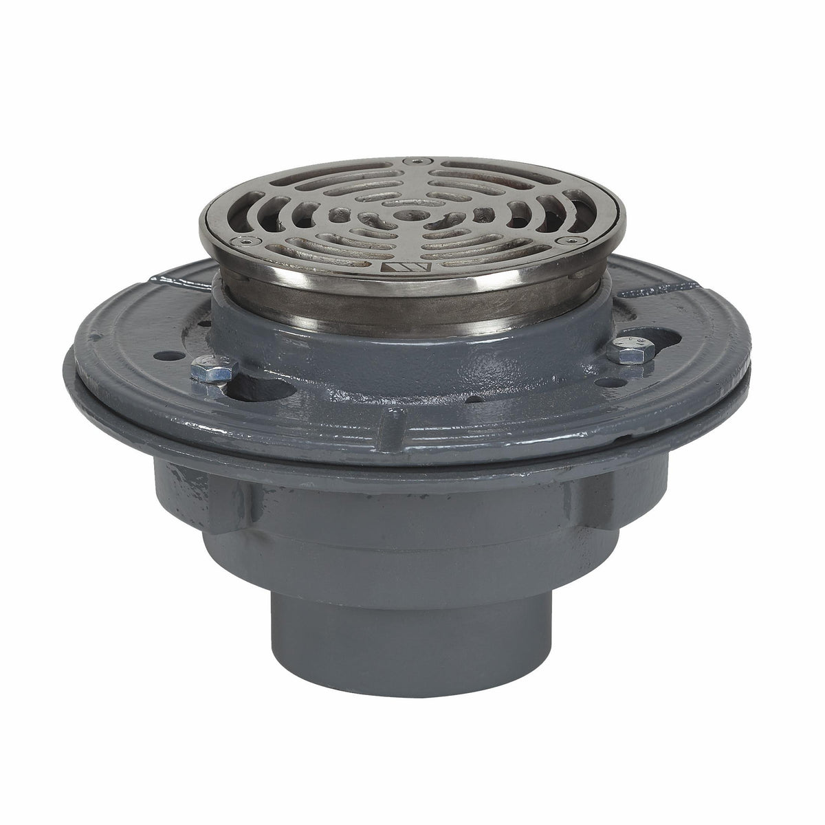 WATTS® FD-1102-A5 Floor Drain, 2 in Outlet, No-Hub Connection, 13/16 x 3-1/4 in Stainless Steel Grid, Cast Iron Drain, Import