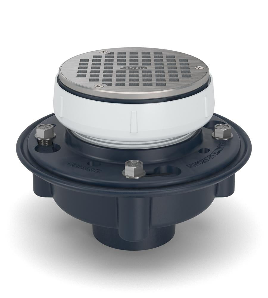 Zurn® EZ1 Adjustable Floor Drain With EZ1™ Technology, Zurn® Adjustable Floor Drain With EZ1™ Technology, 3 x 4 in Outlet, Solvent Weld Connection, 5 in Nickel Bronze Grid, Import