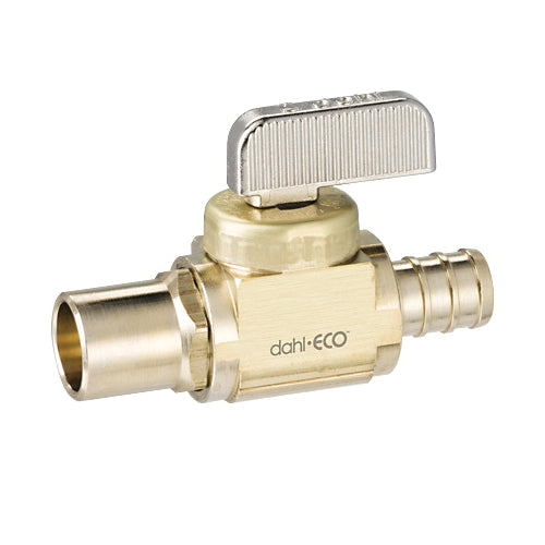 dahl mini-ball™ 521-23-PX3 Lead-Free Straight Ball Valve, 1/2 in Nominal, Male Solder x PEX End Style, Brass Body