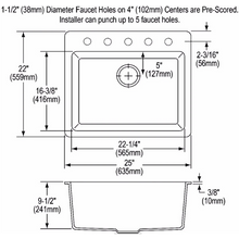 25 Inch Drop-In Sink with E-Granite Construction - Mocha